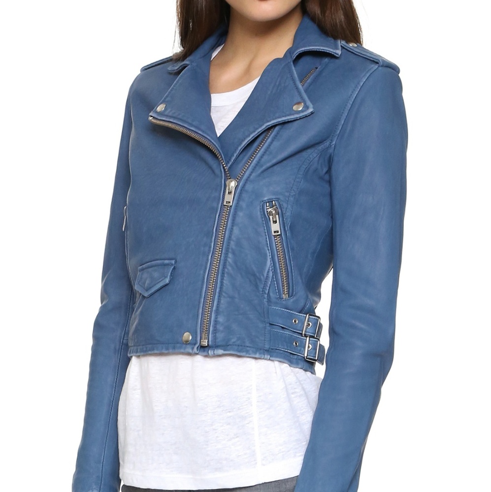 IRO HAN Leather moto/Biker jacket. Blue. NWOT